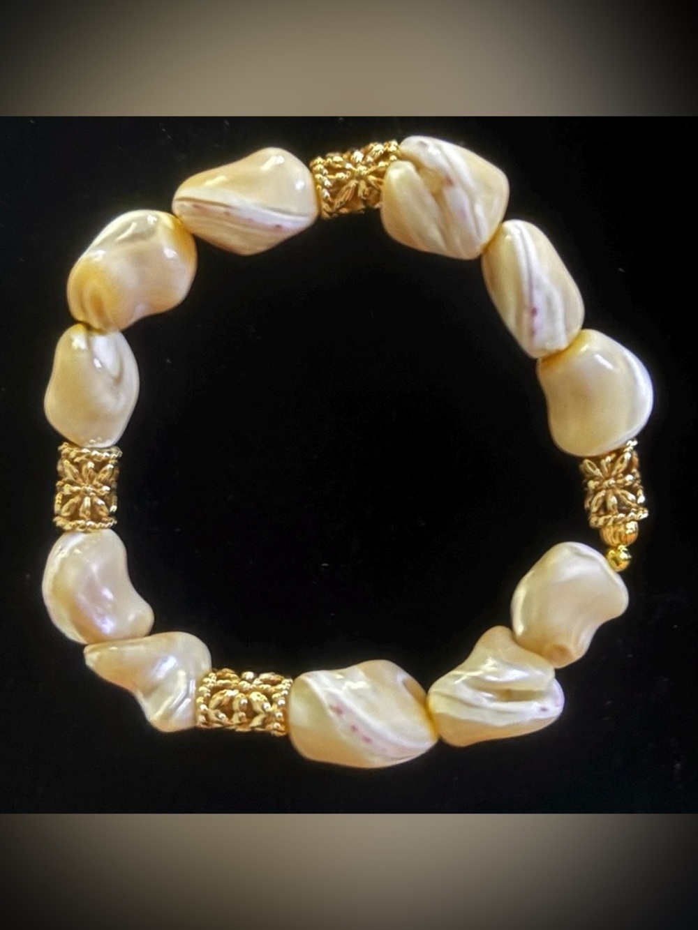 Yellow Shell Beaded Bracelet with Gold Barrel Spacers
